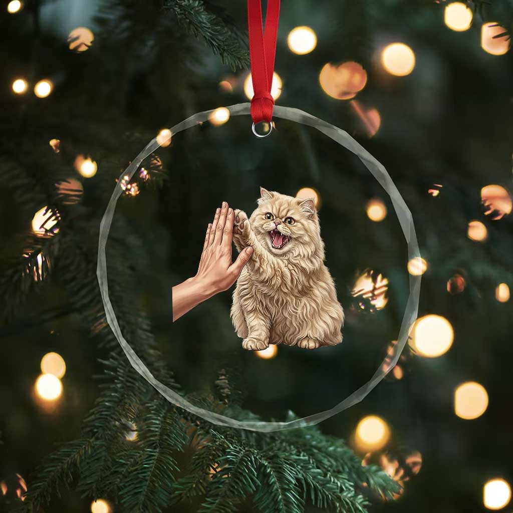Cute Persian Cat High Five Crystal Glass Ornament Cat Lover