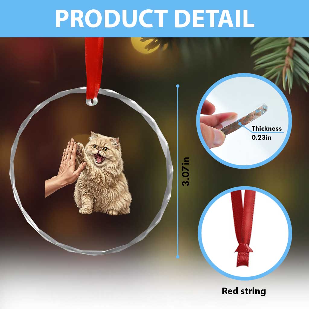 Cute Persian Cat High Five Crystal Glass Ornament Cat Lover