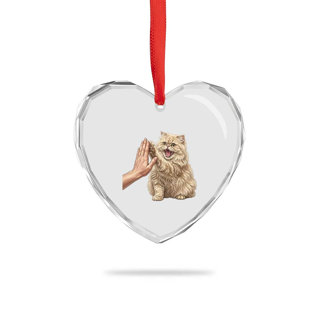 Cute Persian Cat High Five Heart Crystal Glass Ornament Cat Lover