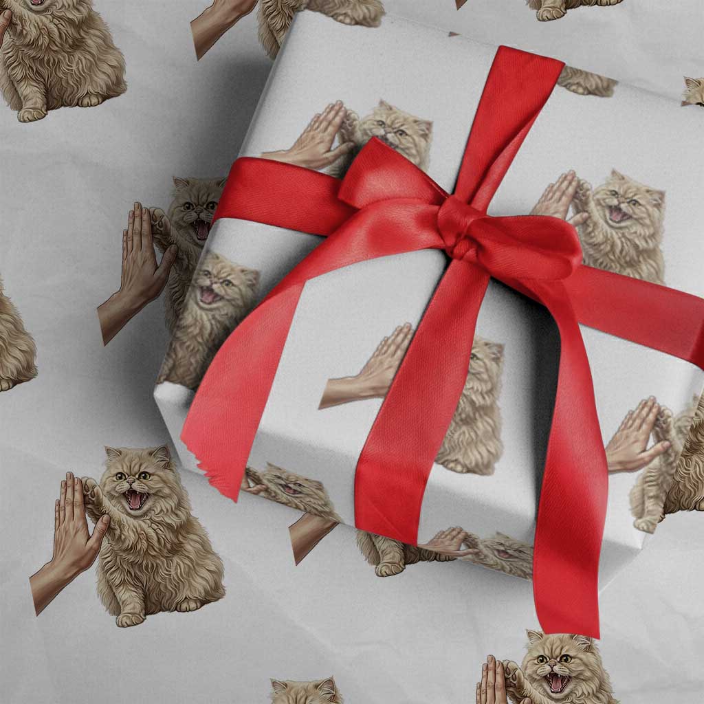 Cute Persian Cat High Five Wrapping Paper Roll Cat Lover