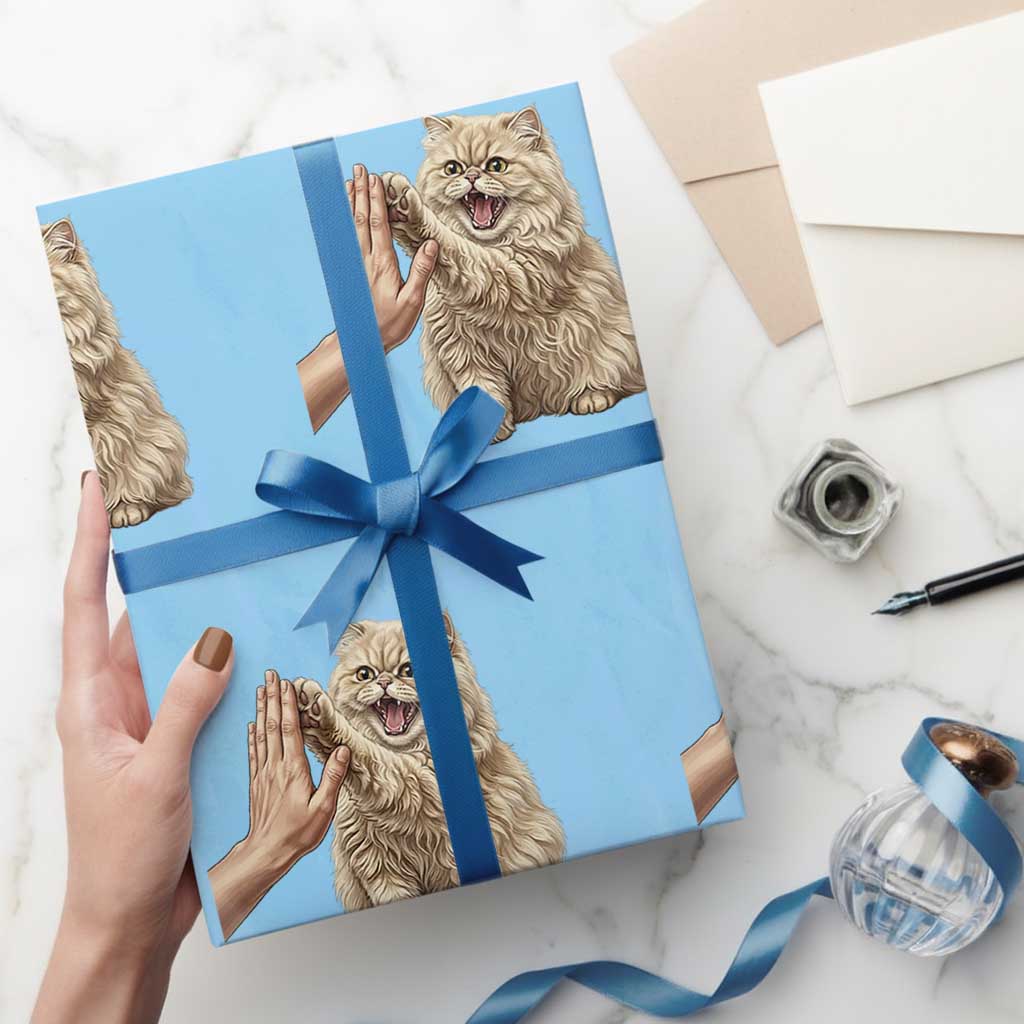 Cute Persian Cat High Five Wrapping Paper Roll Cat Lover