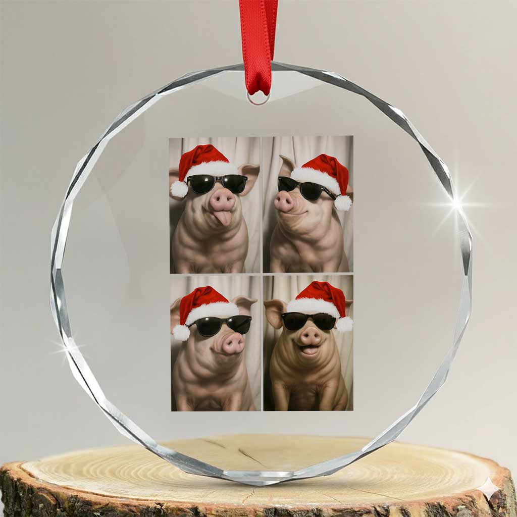 Cute Pig Christmas Selfie Crystal Glass Ornament Funny Holiday Photobooth Gift - Wonder Print Shop
