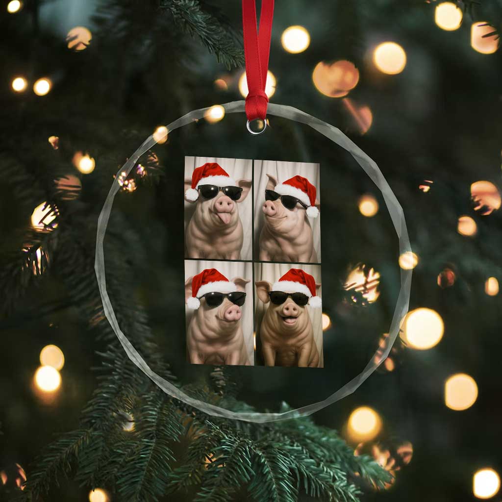 Cute Pig Christmas Selfie Crystal Glass Ornament Funny Holiday Photobooth Gift - Wonder Print Shop