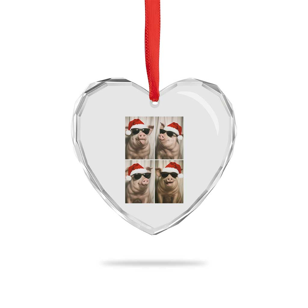 Cute Pig Christmas Selfie Heart Crystal Glass Ornament Funny Holiday Photobooth Gift - Wonder Print Shop