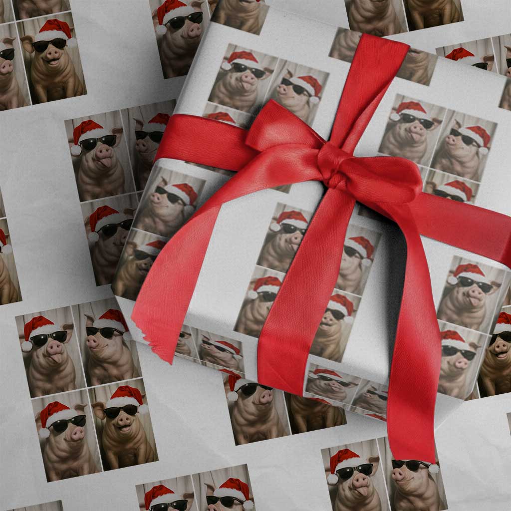 Cute Pig Christmas Selfie Wrapping Paper Roll Funny Holiday Photobooth Gift - Wonder Print Shop