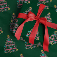 Cute Pink Flamingo Xmas Tree Wrapping Paper Roll With Hibiscus Merry Xmas