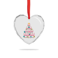 Cute Pink Flamingo Xmas Tree Heart Crystal Glass Ornament With Hibiscus Merry Xmas - Wonder Print Shop
