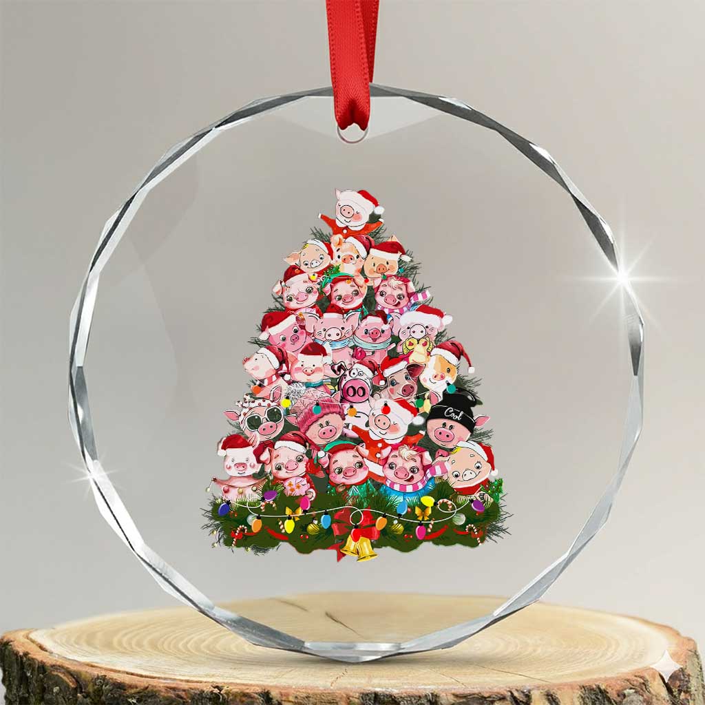 Cute Pink Pigs Xmas Tree Crystal Glass Ornament Funny Farmer Xmas Lights Festive Vibe TS02