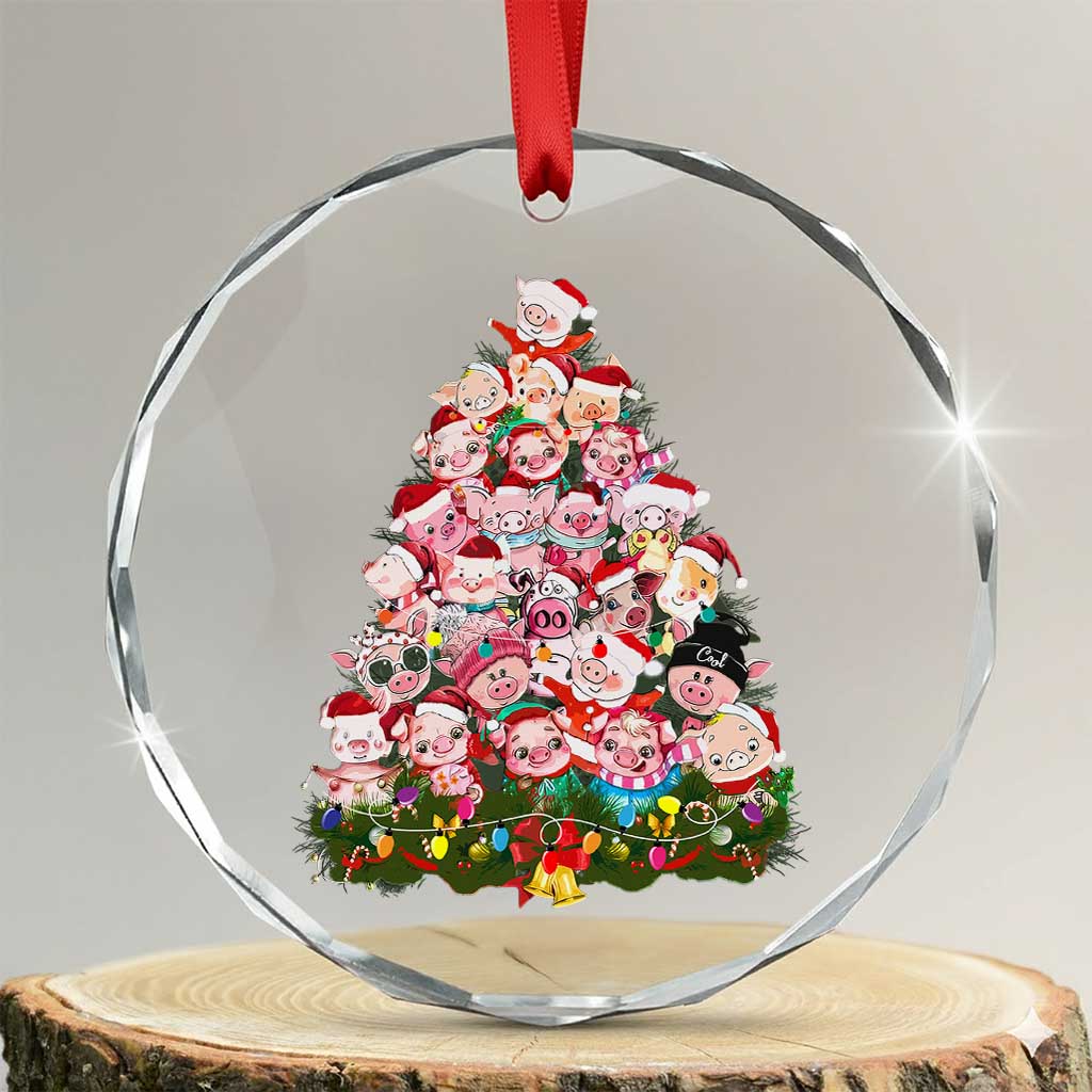 Cute Pink Pigs Xmas Tree Crystal Glass Ornament Funny Farmer Xmas Lights Festive Vibe - Wonder Print Shop