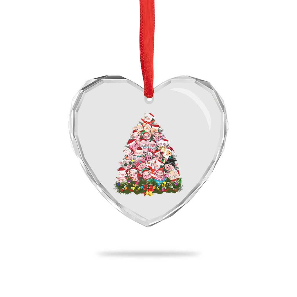 Cute Pink Pigs Xmas Tree Heart Crystal Glass Ornament Funny Farmer Xmas Lights Festive Vibe - Wonder Print Shop