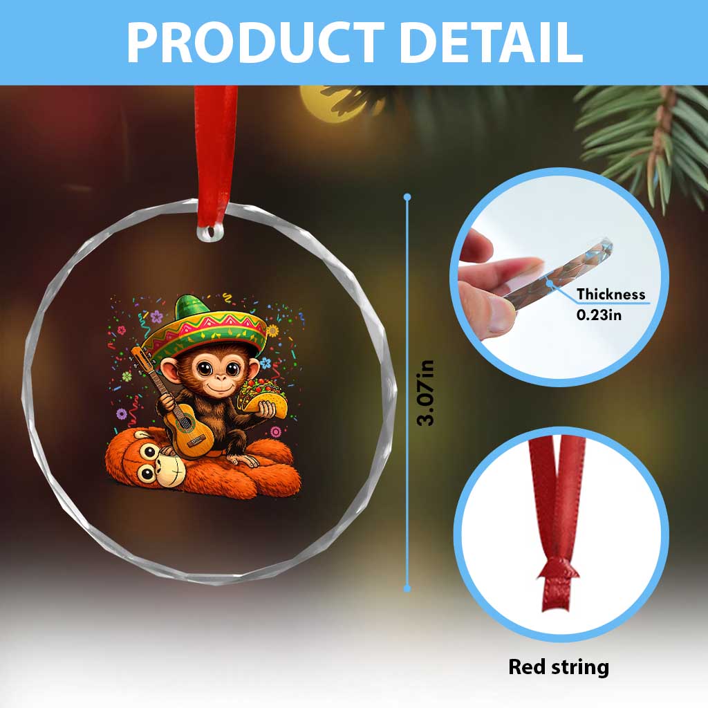 Cute Punch Baby Monkey Cinco De Mayo Crystal Glass Ornament Funny Animal Gift