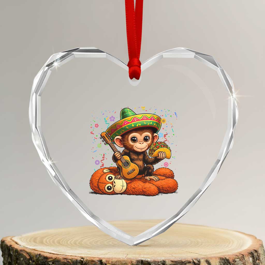 Cute Punch Baby Monkey Cinco De Mayo Heart Crystal Glass Ornament Funny Animal Gift