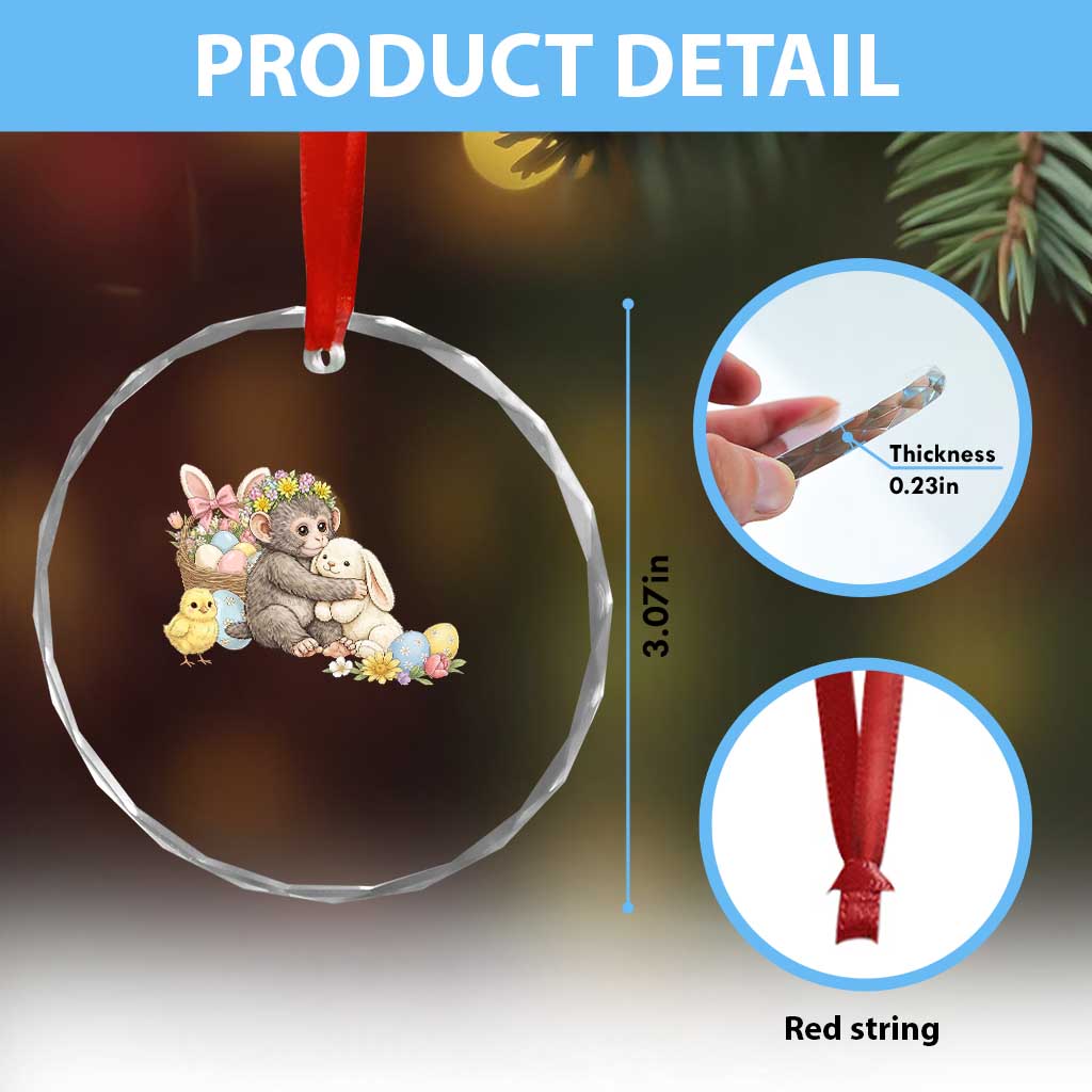 Cute Punch Baby Monkey Easter Crystal Glass Ornament Funny Animal Gift