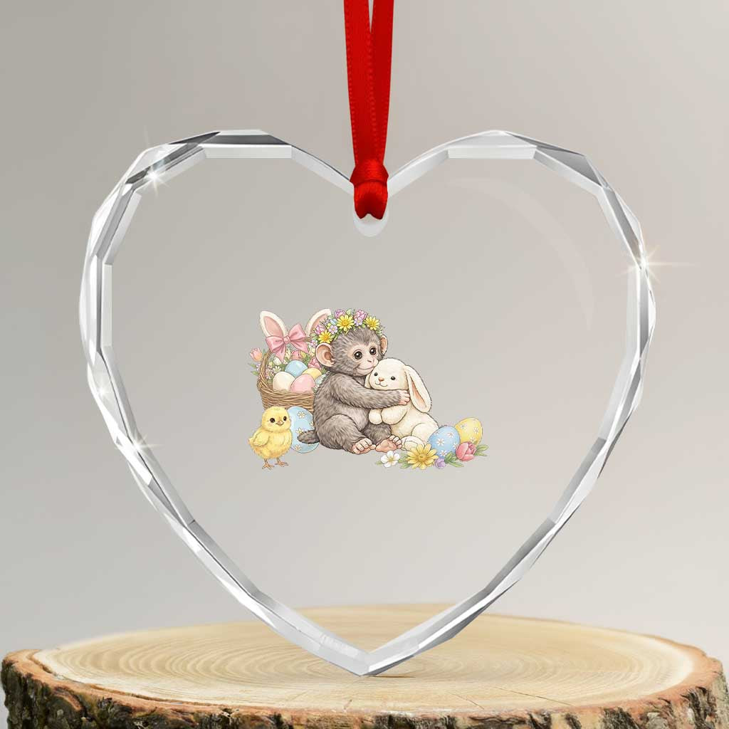 Cute Punch Baby Monkey Easter Heart Crystal Glass Ornament Funny Animal Gift
