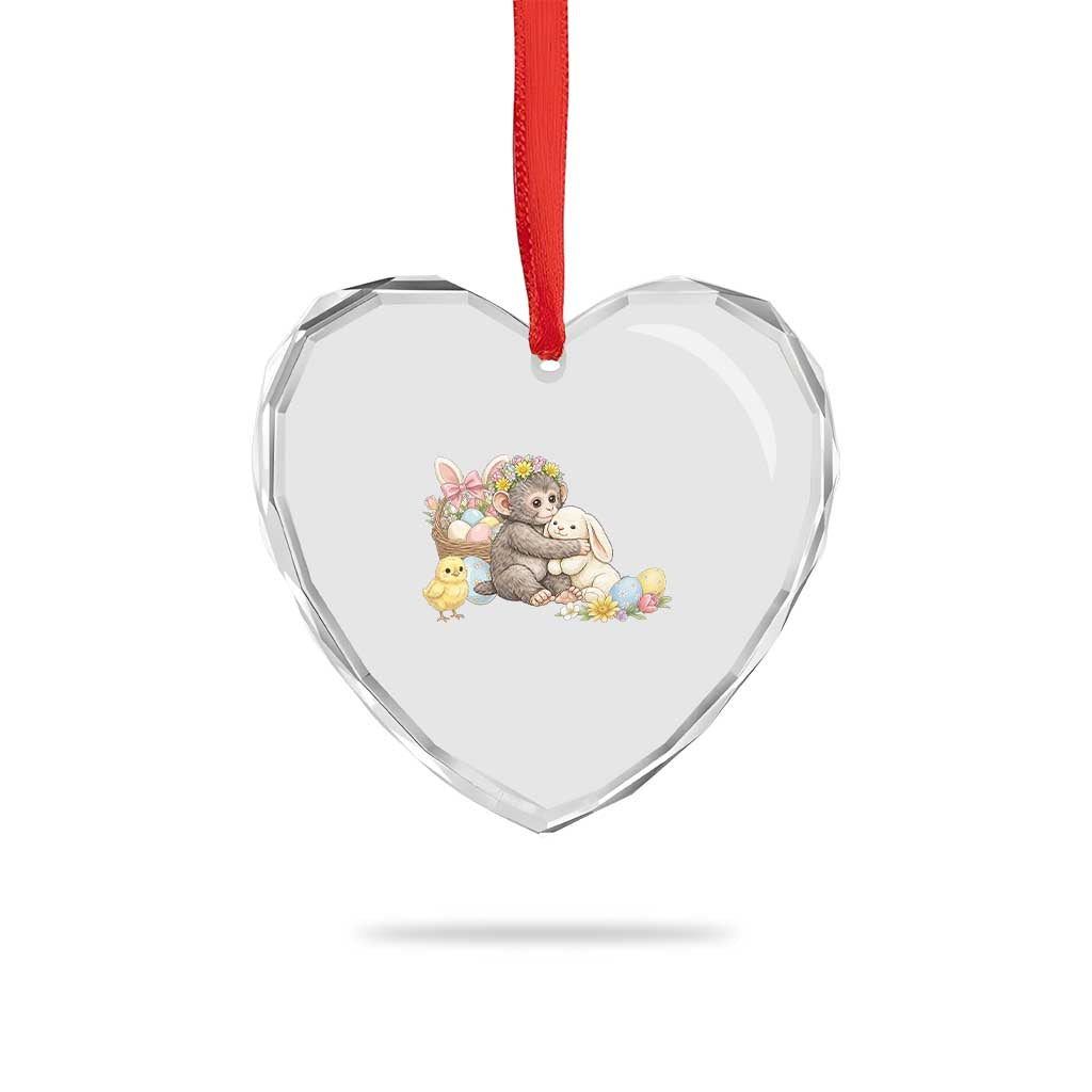 Cute Punch Baby Monkey Easter Heart Crystal Glass Ornament Funny Animal Gift