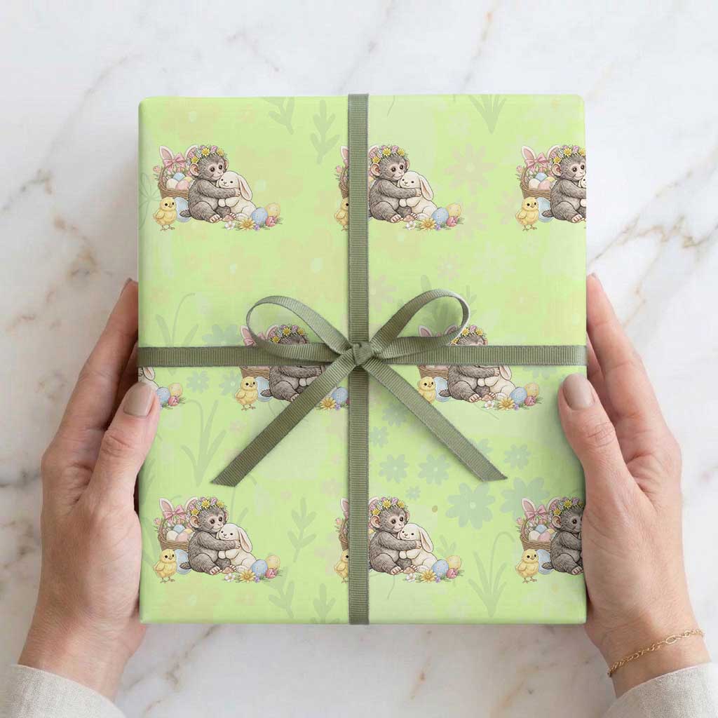 Cute Punch Baby Monkey Easter Wrapping Paper Roll Funny Animal Gift
