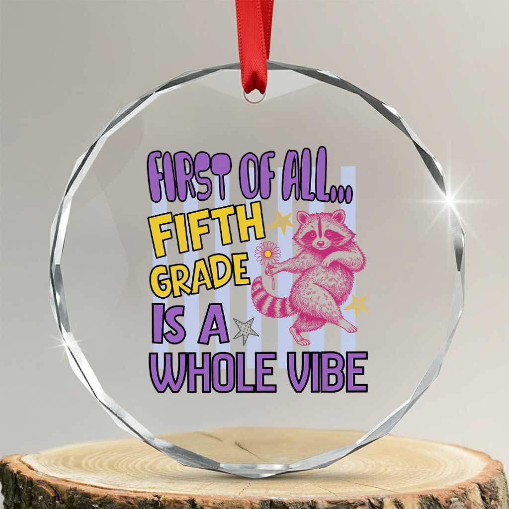 Cute Raccoon 5th Grade Student Teacher Preppy Style Crystal Glass Ornament First of All Fifth Grade Is A Whole Vibe Back To School