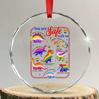 Cute Rainbow Dinosaur LGBTQ Ally Crystal Glass Ornament You Are Safe With Me Pride Month