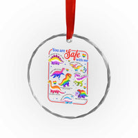 Cute Rainbow Dinosaur LGBTQ Ally Crystal Glass Ornament You Are Safe With Me Pride Month