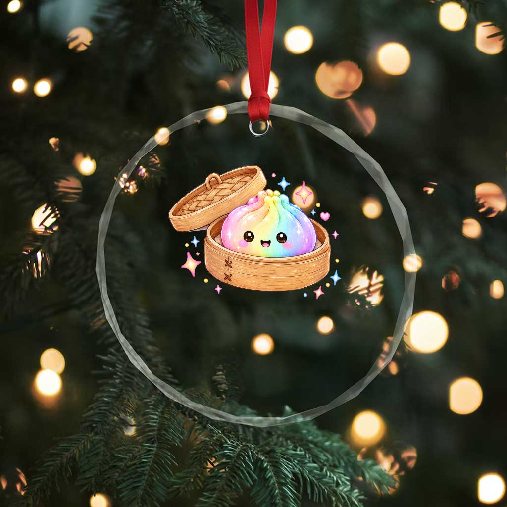 Cute Rainbow Dumpling Squishy Crystal Glass Ornament Kawaii Graphic