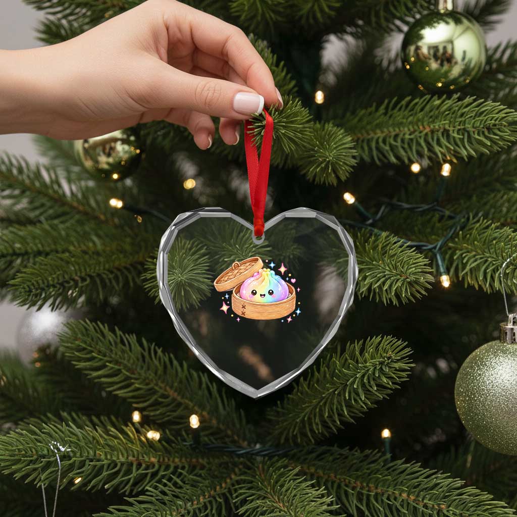 Cute Rainbow Dumpling Squishy Heart Crystal Glass Ornament Kawaii Graphic