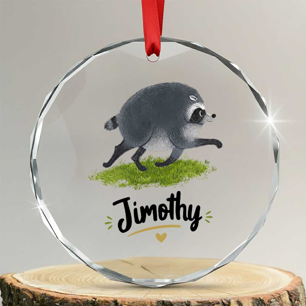 Cute Running Jimothy the Raccoon Crystal Glass Ornament Viral Seattle Trash Panda Meme