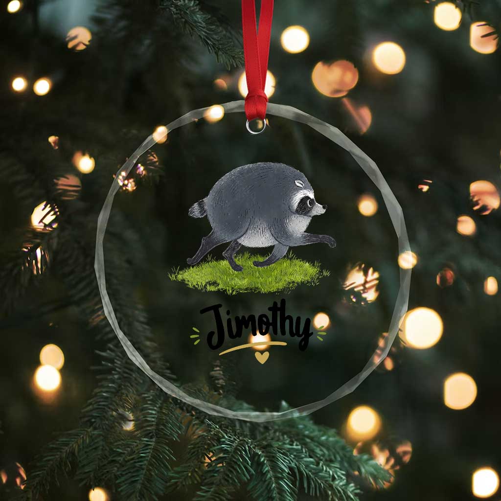Cute Running Jimothy the Raccoon Crystal Glass Ornament Viral Seattle Trash Panda Meme