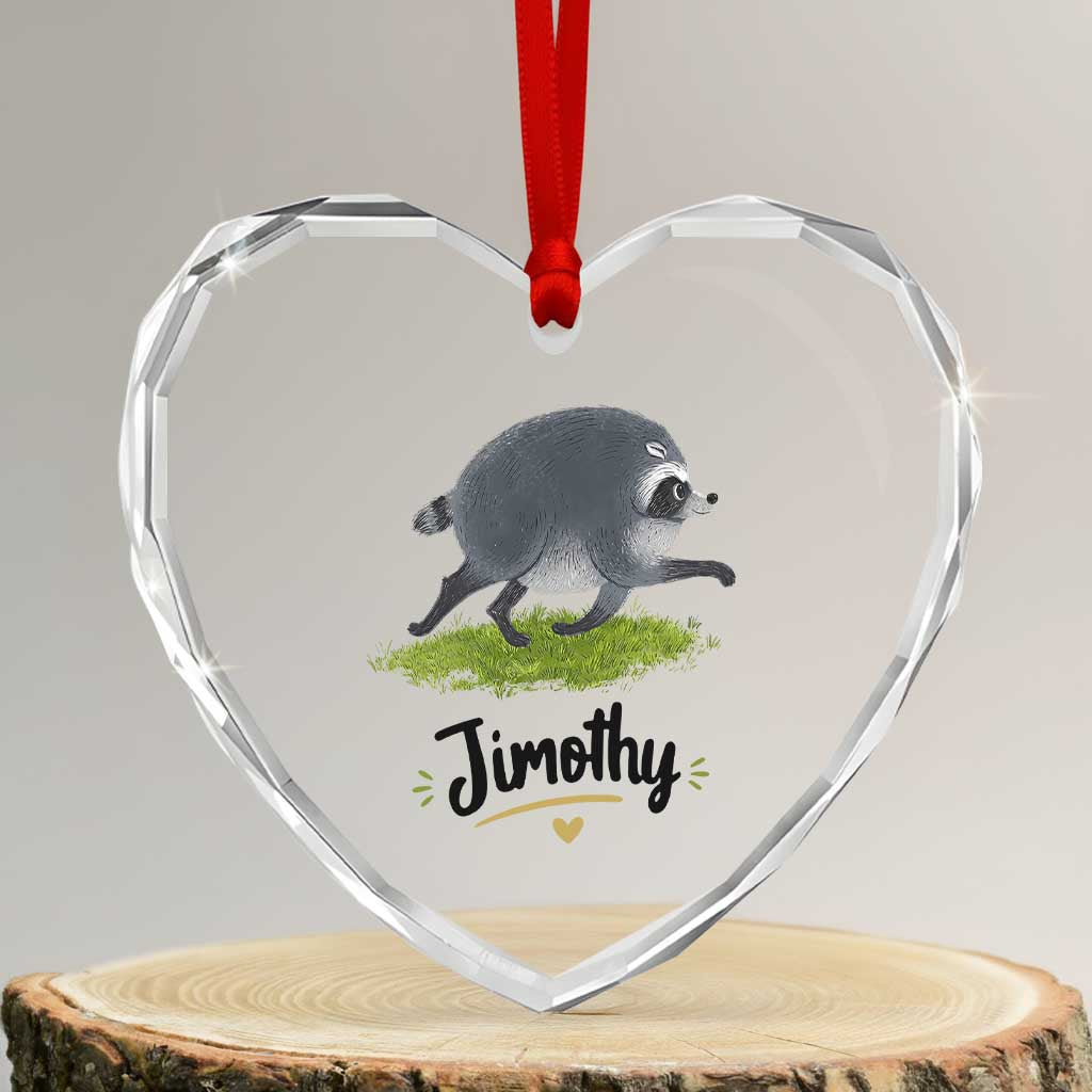 Cute Running Jimothy the Raccoon Heart Crystal Glass Ornament Viral Seattle Trash Panda Meme