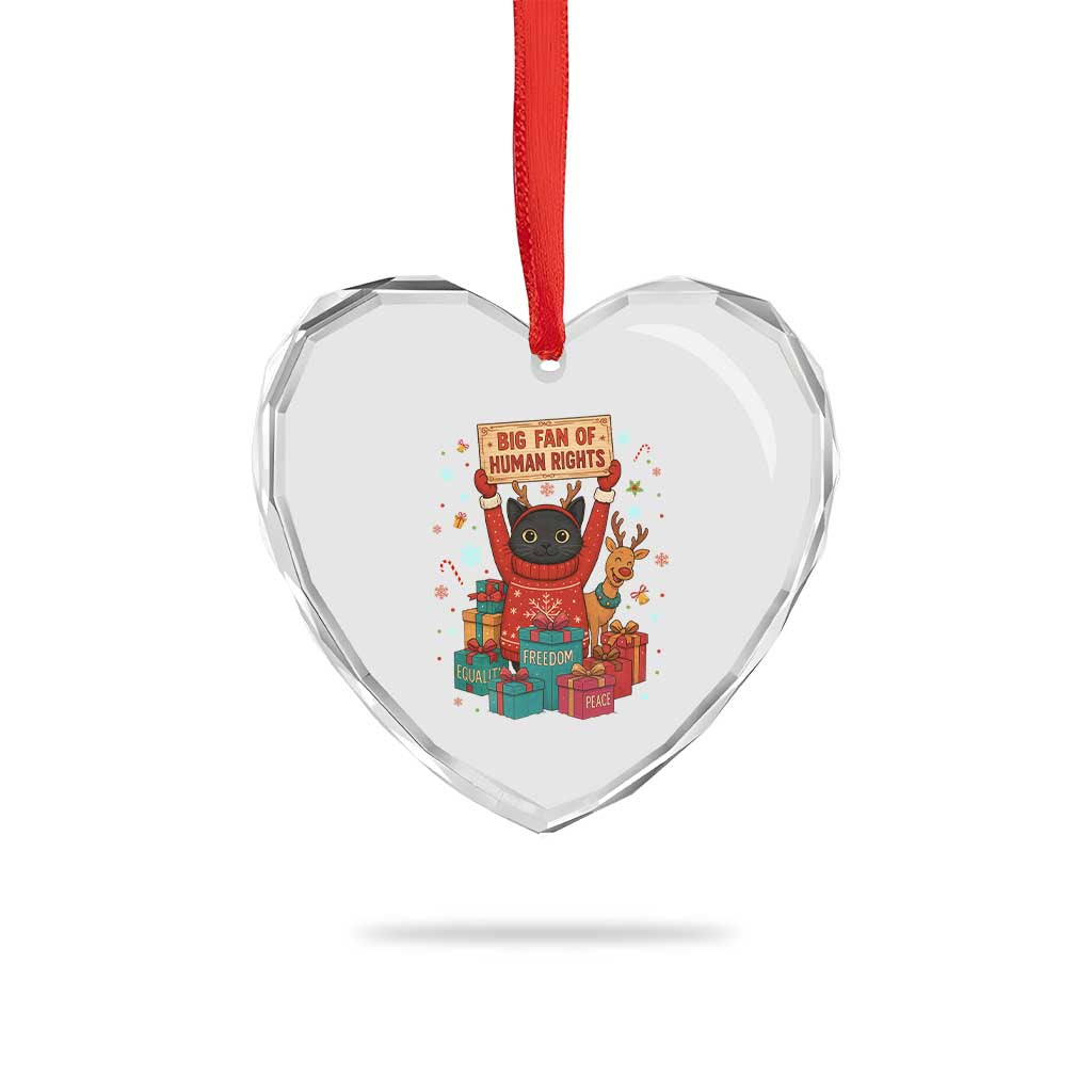 Cute Santa Cat Big Fan Of Human Rights Heart Crystal Glass Ornament Christmas Supporters - Wonder Print Shop