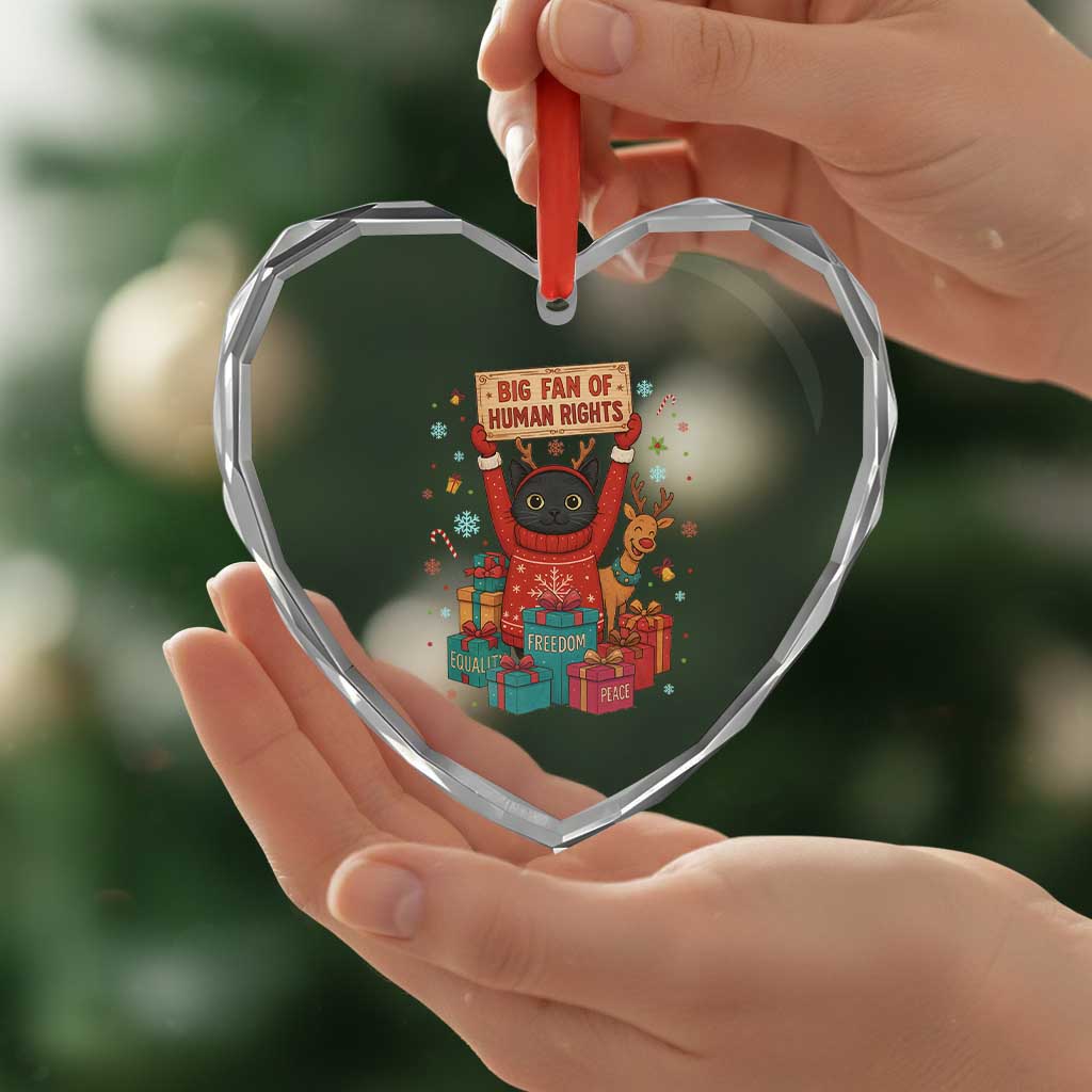Cute Santa Cat Big Fan Of Human Rights Heart Crystal Glass Ornament Christmas Supporters - Wonder Print Shop