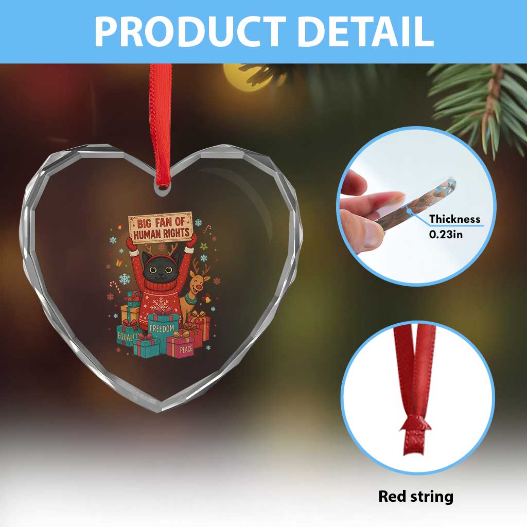 Cute Santa Cat Big Fan Of Human Rights Heart Crystal Glass Ornament Christmas Supporters - Wonder Print Shop