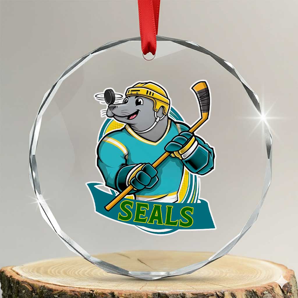 Cute Seal Playing Ice Hockey Crystal Glass Ornament Funny Winter Sports Gift - Wonder Print Shop