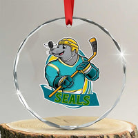 Cute Seal Playing Ice Hockey Crystal Glass Ornament Funny Winter Sports Gift - Wonder Print Shop