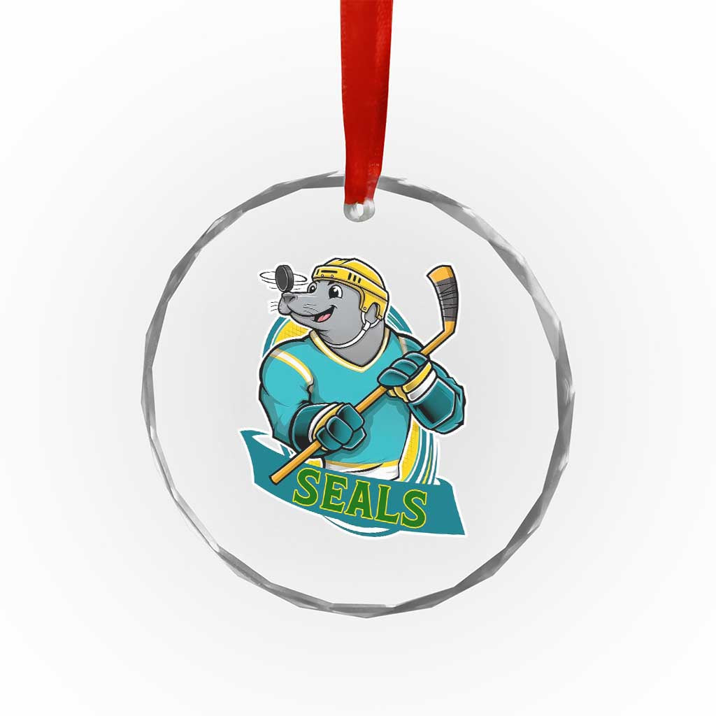 Cute Seal Playing Ice Hockey Crystal Glass Ornament Funny Winter Sports Gift - Wonder Print Shop