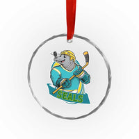 Cute Seal Playing Ice Hockey Crystal Glass Ornament Funny Winter Sports Gift - Wonder Print Shop
