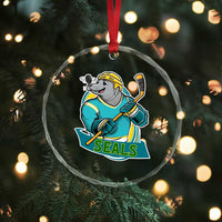 Cute Seal Playing Ice Hockey Crystal Glass Ornament Funny Winter Sports Gift - Wonder Print Shop