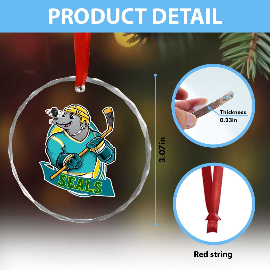 Cute Seal Playing Ice Hockey Crystal Glass Ornament Funny Winter Sports Gift - Wonder Print Shop