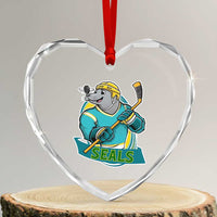 Cute Seal Playing Ice Hockey Heart Crystal Glass Ornament Funny Winter Sports Gift - Wonder Print Shop