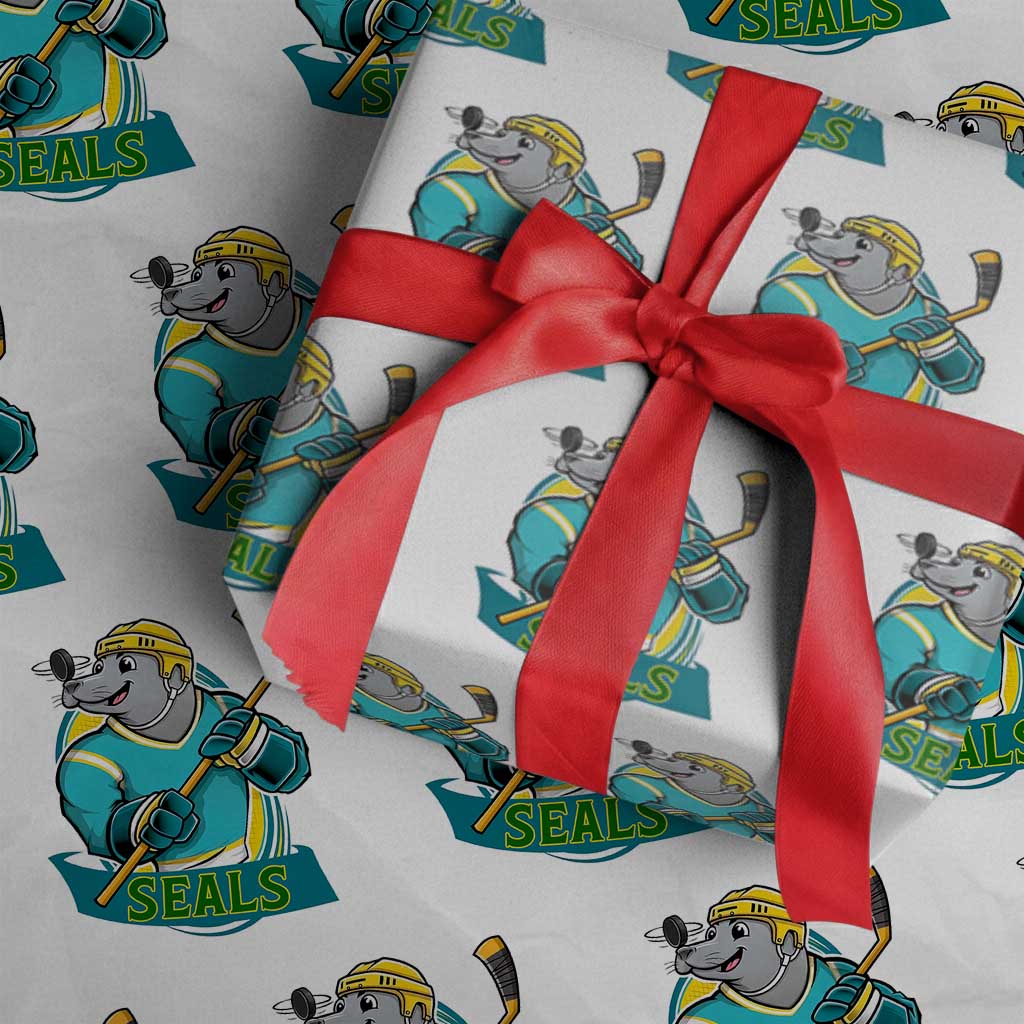 Cute Seal Playing Ice Hockey Wrapping Paper Roll Funny Winter Sports Gift - Wonder Print Shop