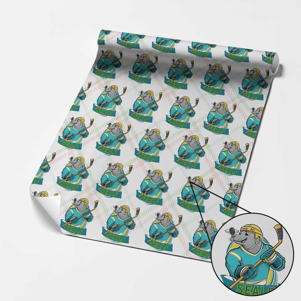 Cute Seal Playing Ice Hockey Wrapping Paper Roll Funny Winter Sports Gift - Wonder Print Shop