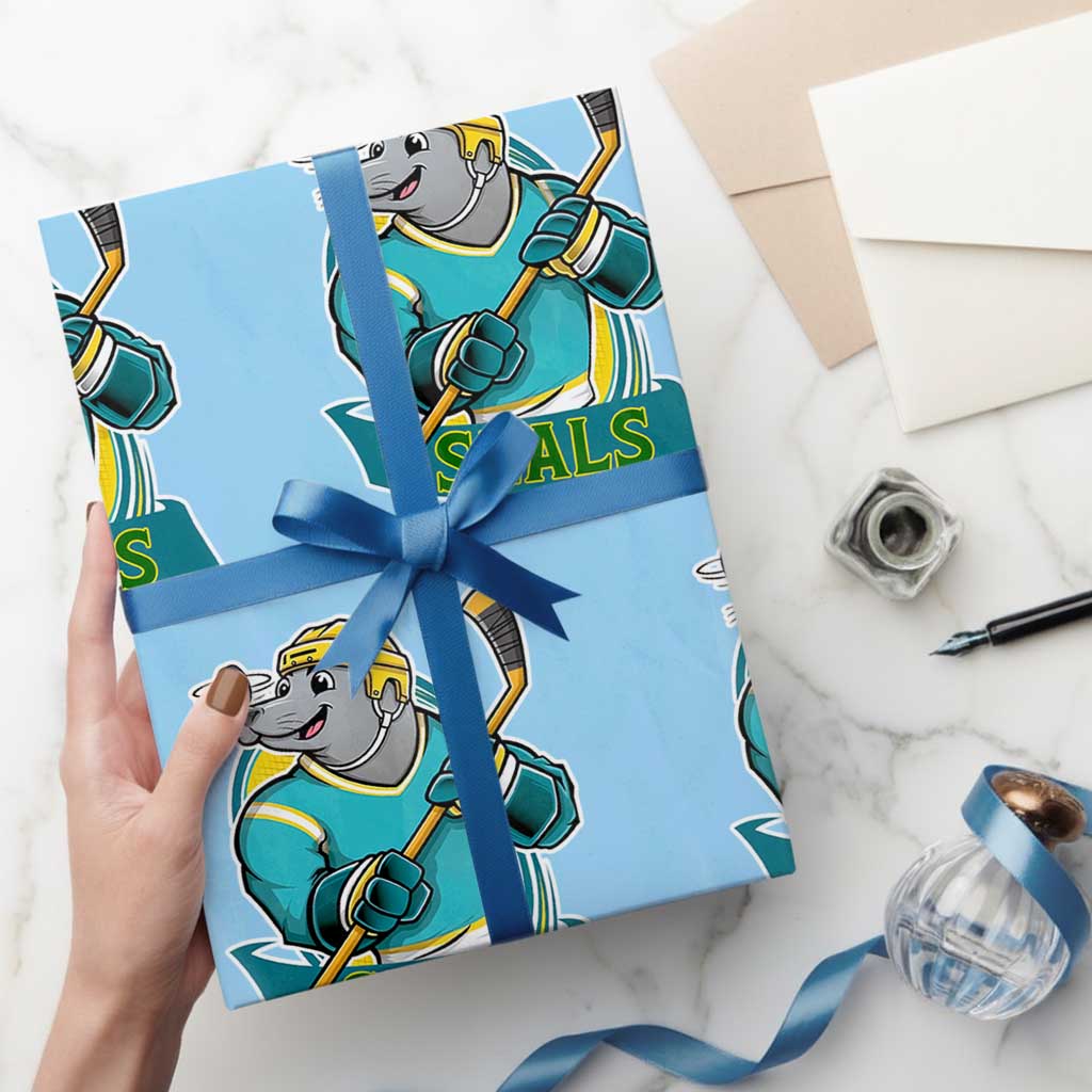 Cute Seal Playing Ice Hockey Wrapping Paper Roll Funny Winter Sports Gift - Wonder Print Shop