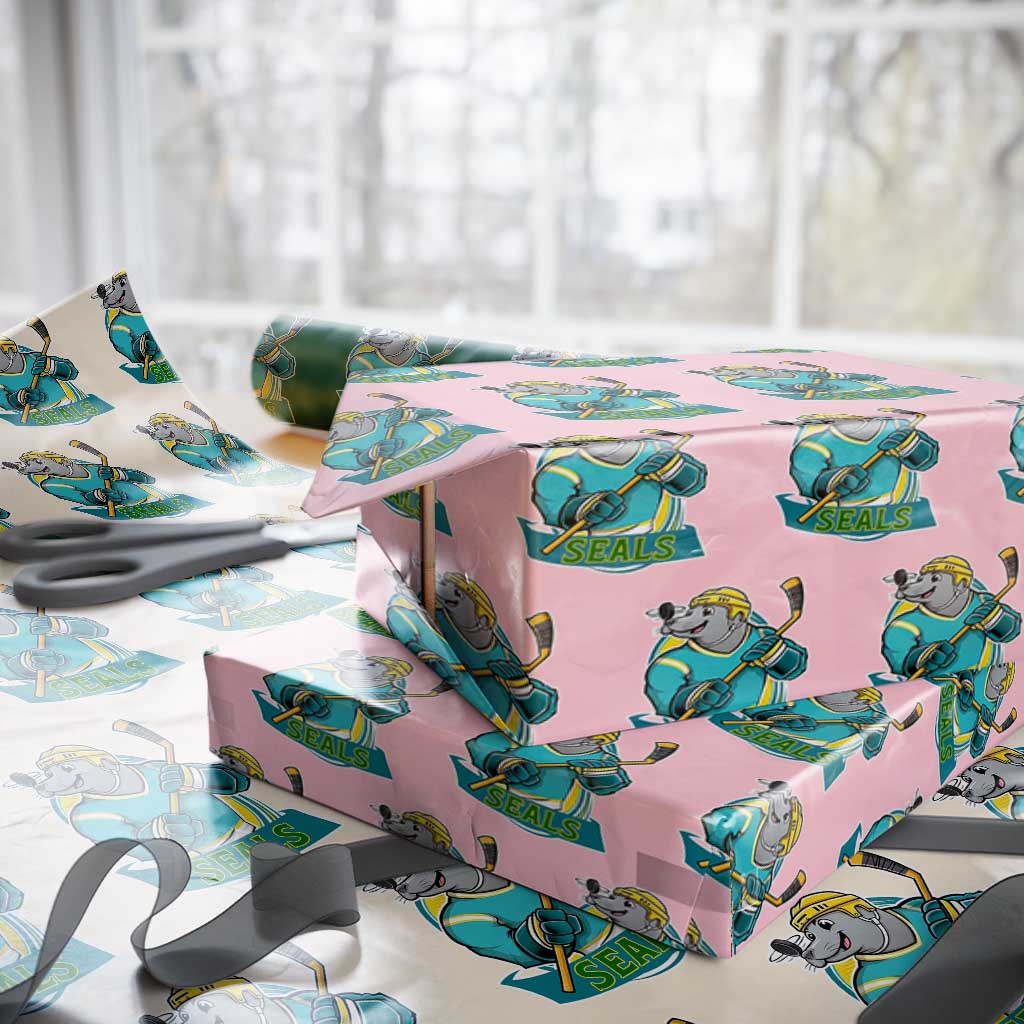 Cute Seal Playing Ice Hockey Wrapping Paper Roll Funny Winter Sports Gift - Wonder Print Shop
