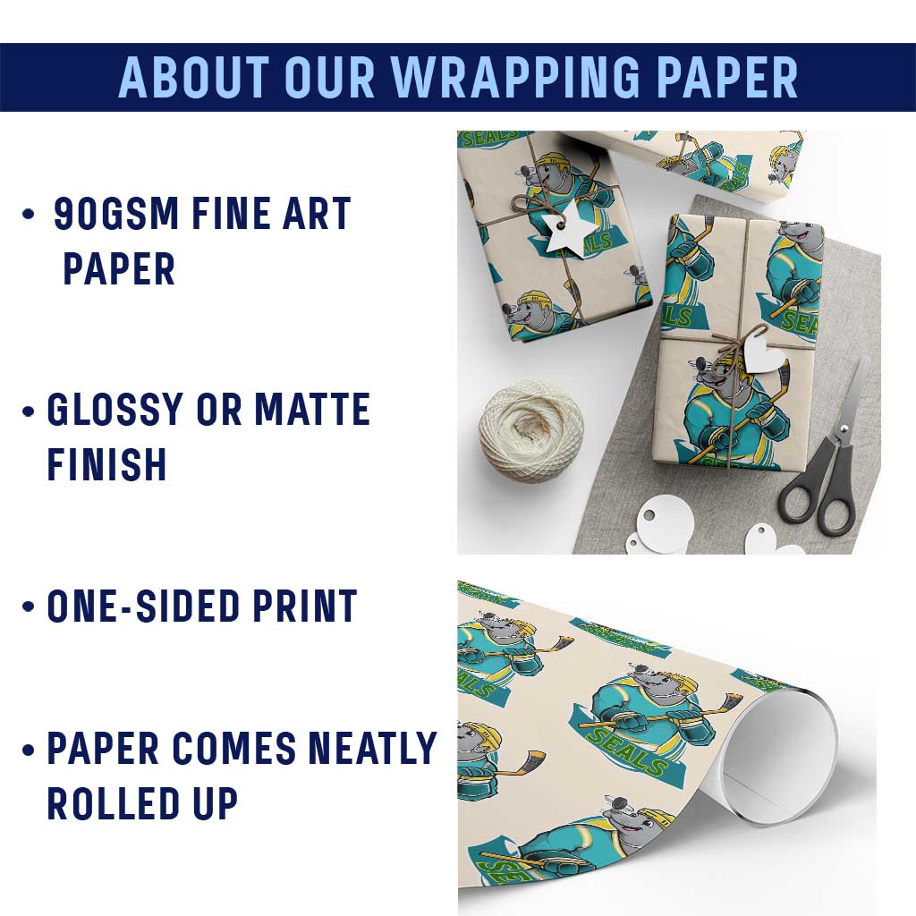 Cute Seal Playing Ice Hockey Wrapping Paper Roll Funny Winter Sports Gift - Wonder Print Shop