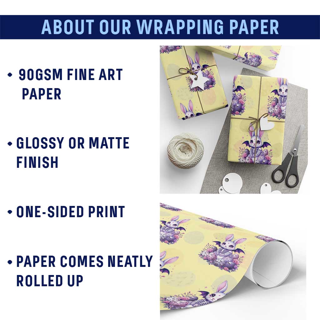 Cute Spooky Easter Bunny Wrapping Paper Roll Pastel Goth Rabbit Gift