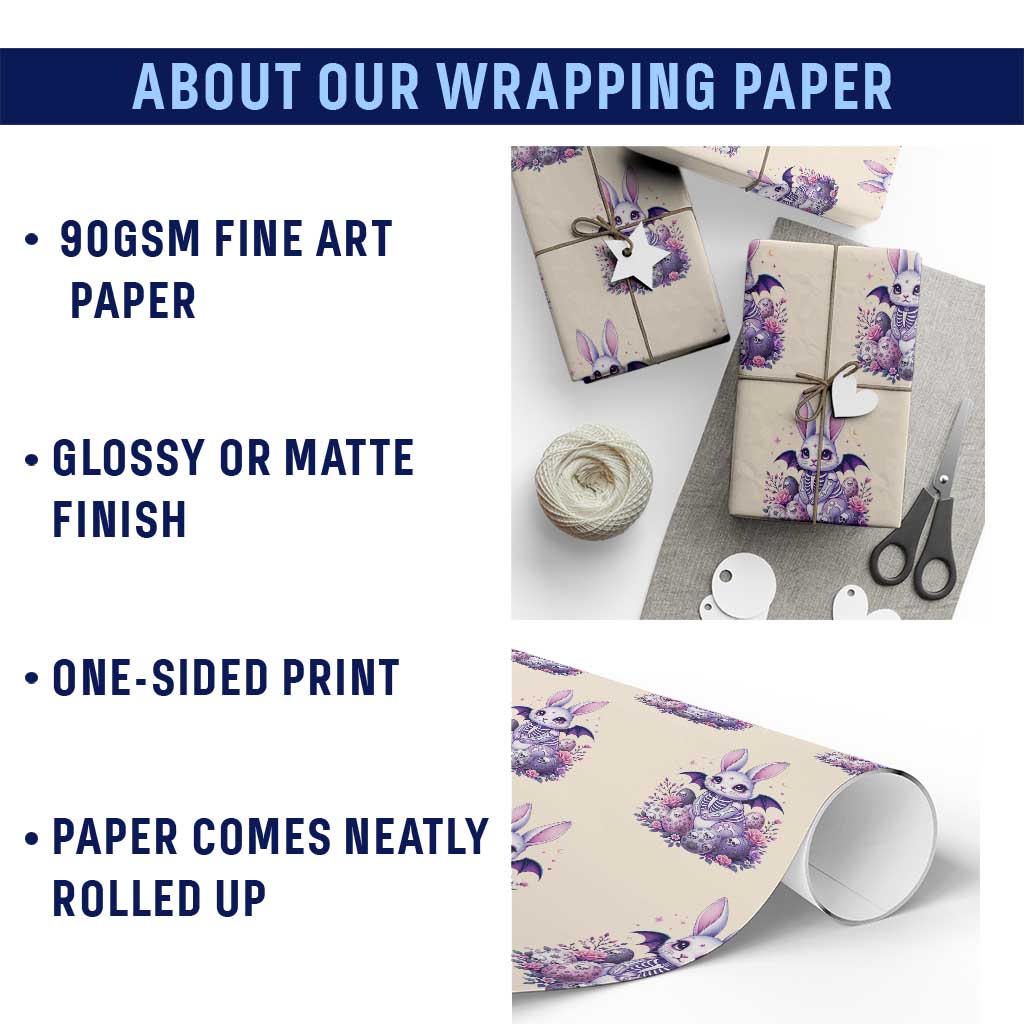 Cute Spooky Easter Bunny Wrapping Paper Roll Pastel Goth Rabbit Gift