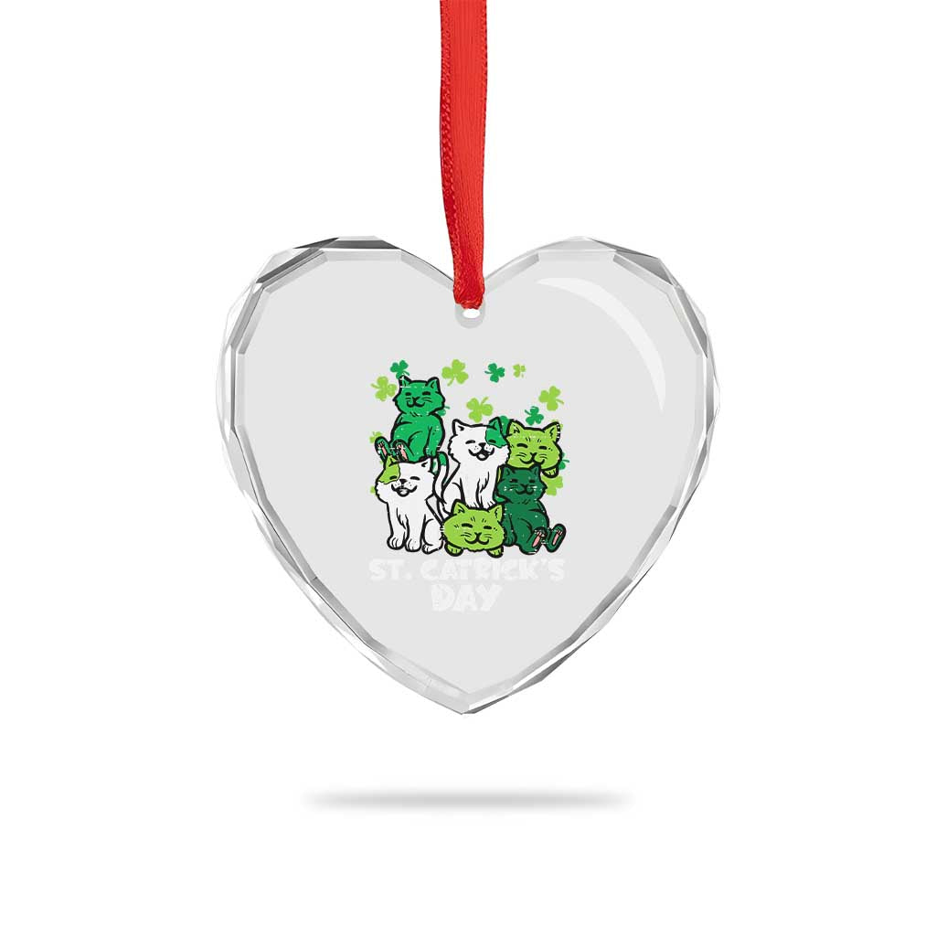 Cute St Catricks Day Heart Crystal Glass Ornament St Patricks Cats Saint Pattys Cat Lover - Wonder Print Shop