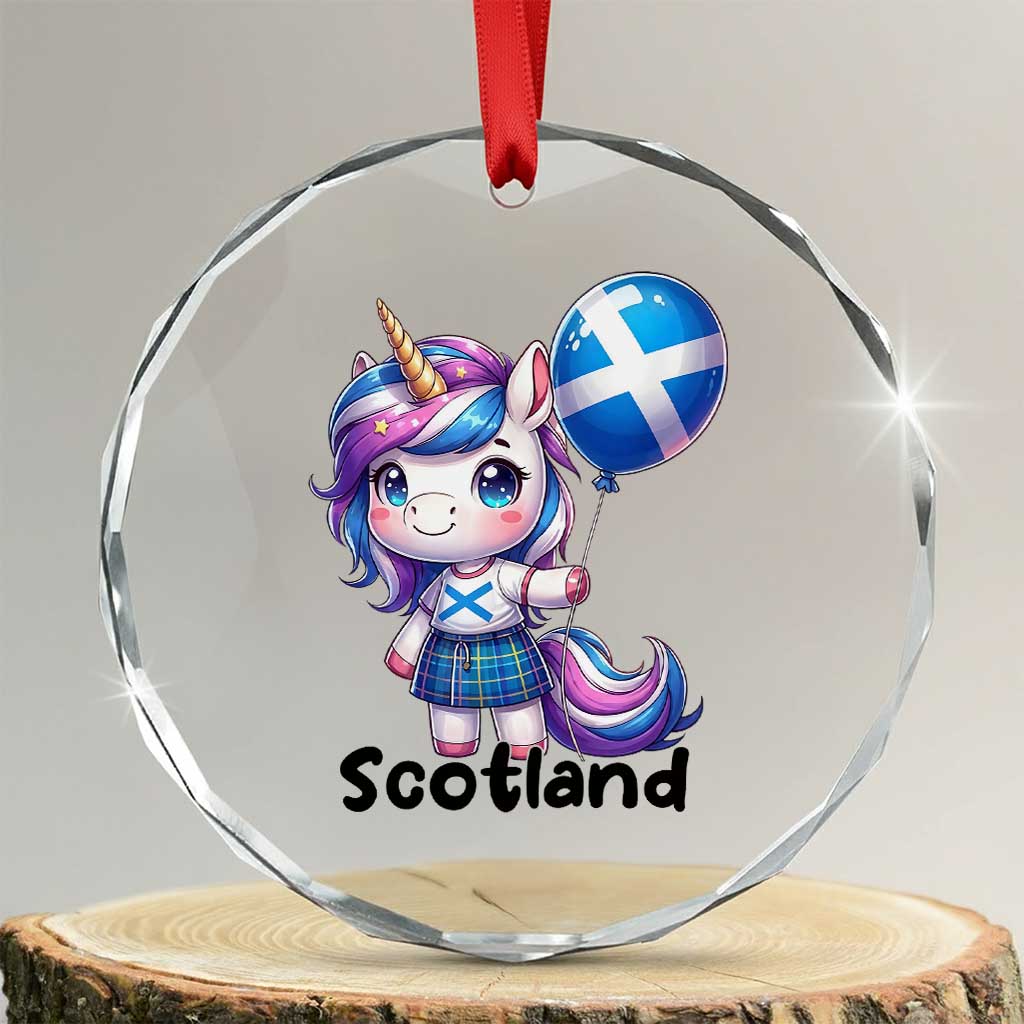 Cute Unicorn Wearing Tartan Kilt Holding Saltire Flag Graphic Crystal Glass Ornament