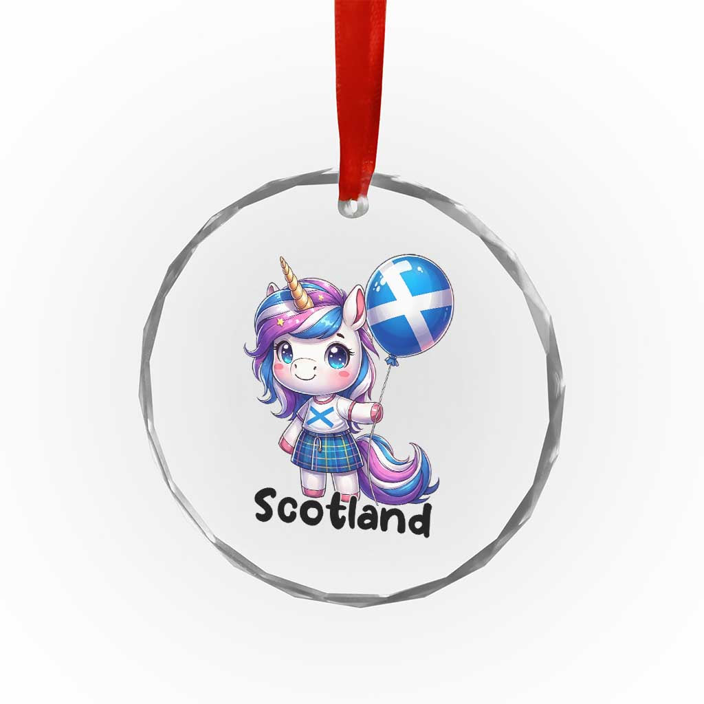 Cute Unicorn Wearing Tartan Kilt Holding Saltire Flag Graphic Crystal Glass Ornament