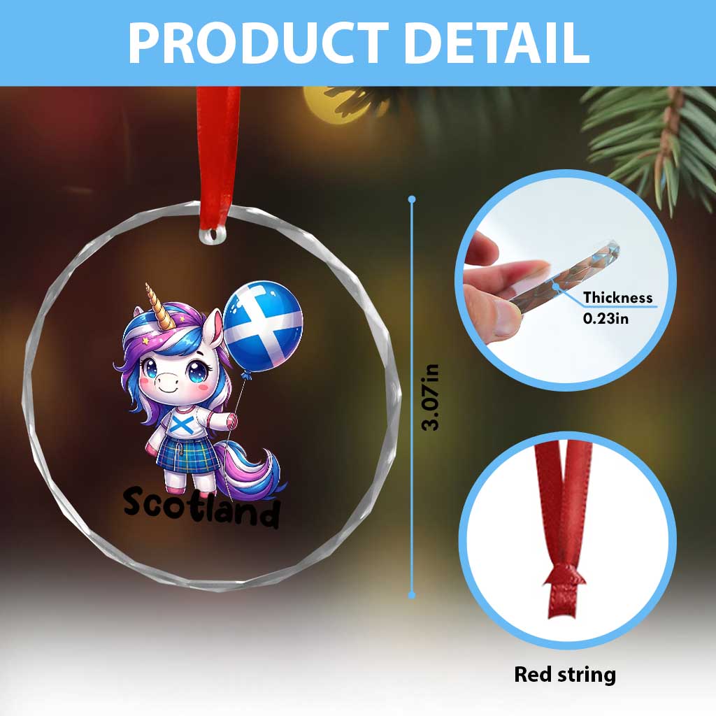 Cute Unicorn Wearing Tartan Kilt Holding Saltire Flag Graphic Crystal Glass Ornament