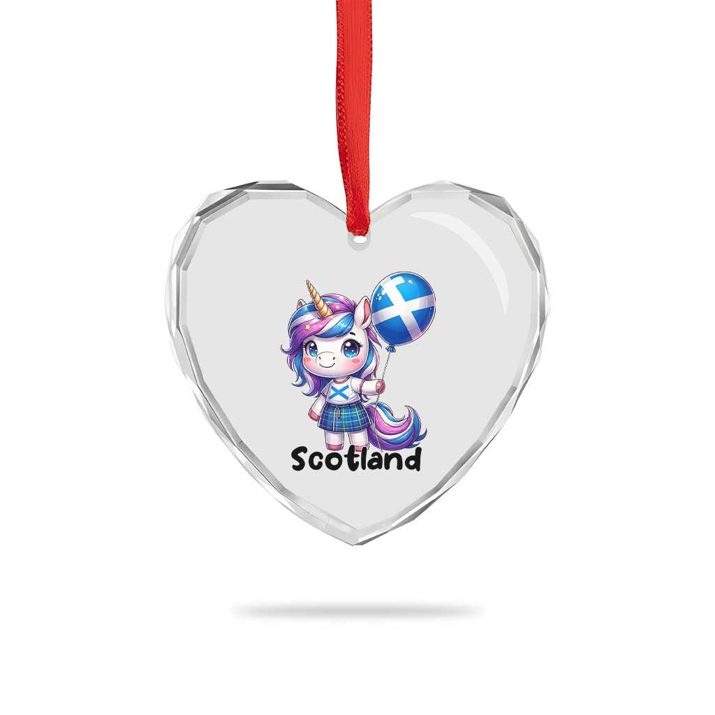Cute Unicorn Wearing Tartan Kilt Holding Saltire Flag Graphic Heart Crystal Glass Ornament